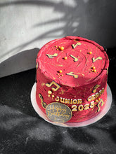 Load image into Gallery viewer, Custom bespoke cake from Kaki Desserts, featuring intricate designs and vibrant colors on a decorative stand.