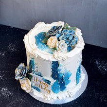 Load image into Gallery viewer, Custom bespoke cake by Kaki Desserts, featuring intricate floral designs and a smooth, elegant frosting finish.