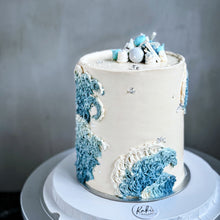 Load image into Gallery viewer, Elegant bespoke cake by Kaki Desserts, featuring intricate floral designs and a smooth frosting finish.