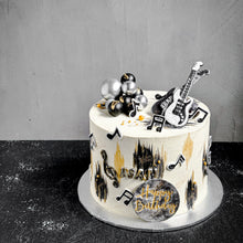 Load image into Gallery viewer, Elegant bespoke cake by Kaki Desserts, featuring intricate decorations and a smooth frosting finish.