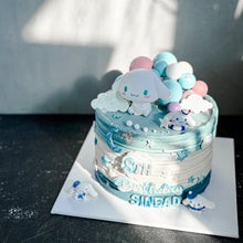 Load image into Gallery viewer, Bespoke cake by Kaki Desserts, featuring intricate floral designs and a smooth fondant finish on a white background.