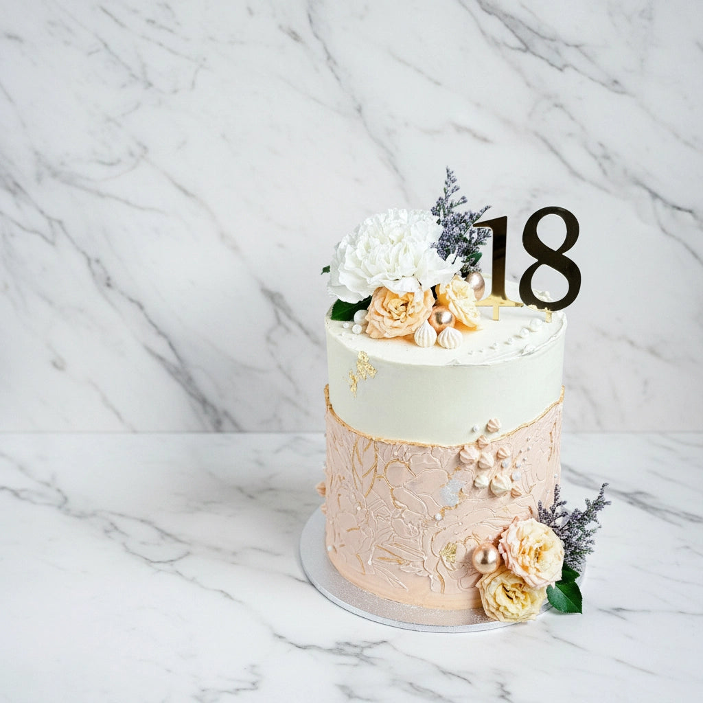 Marble 18th birthday cake from Kaki Desserts with elegant swirls and smooth frosting, perfect for special celebrations.