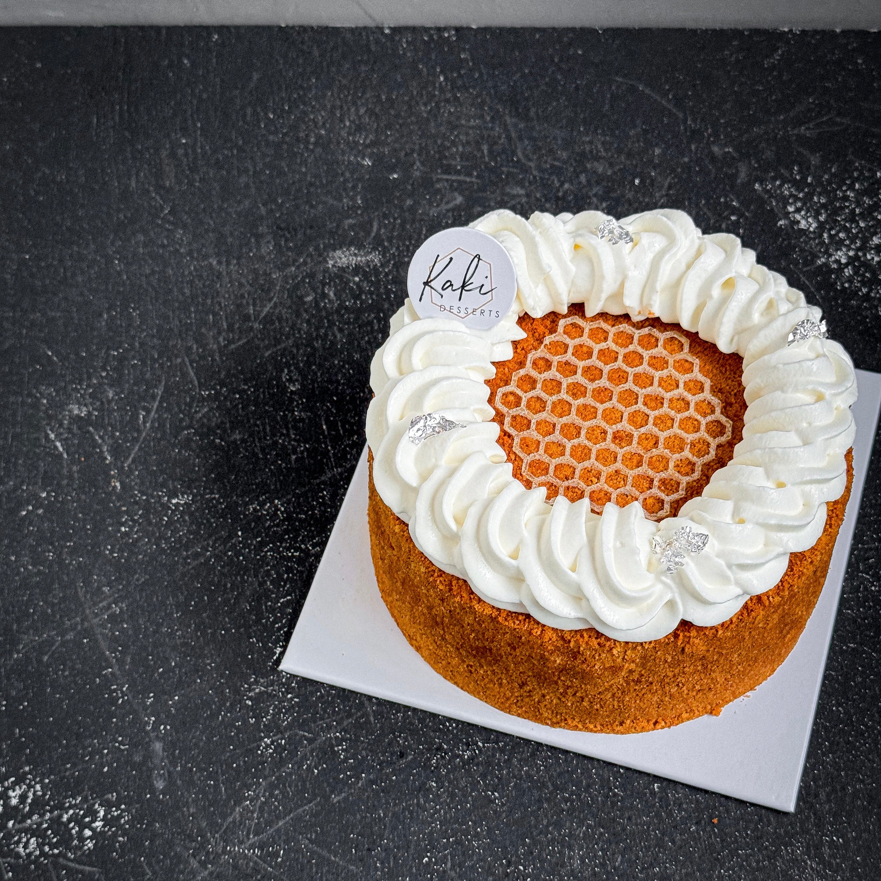 Refined sugar-free honeybee dessert from Kaki Desserts, featuring a sweet honeybee-shaped treat with detailed decoration.