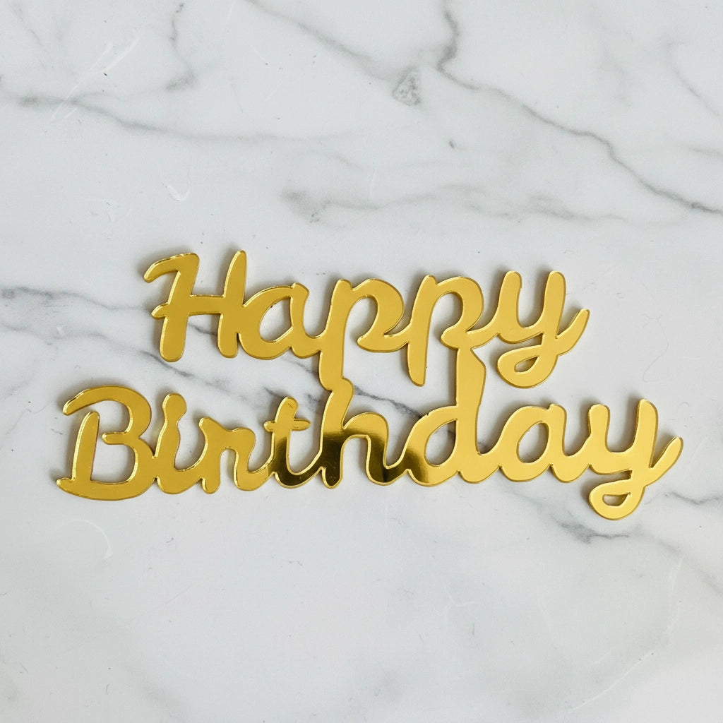 Kaki Desserts happy birthday topper with marble design, perfect for cake decorations and celebration desserts.