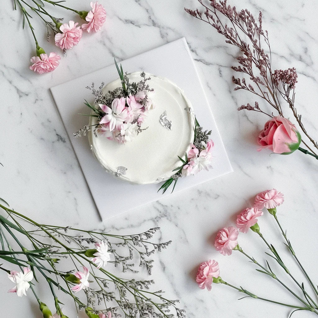 Marble signature honey cake from Kaki Desserts featuring elegant marbled icing and a smooth, polished finish.